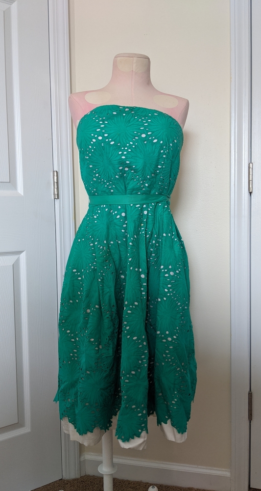 Strapless green lace overlay summer dress